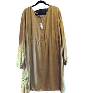 FLAX NWT Corozo Collection heavier weight Linen Mustard Colored Dress Size 1G